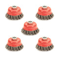 AUPREX 5 Pack Knotted Wire Cup Brush for Angle Grinders with 5/8 Inch | 11 UNC Threaded Arbor- 0.02 Inch Carbon Steel Wire for Rust,Corrosion,Paint Removal and Other Heavy-Duty Conditioning for Metals