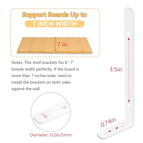 LSK 6PCS L Bracket, L 6"×H 2" Shelf Support Bracket, Max Load :42lb, White - color: White, size: 6x2 inch (light duty)
