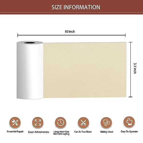 Besezx Leather Repair Patch Tape Kit, Self Adhesive Leather Repair for Furniture, Couch, Sofa, Car Seats,Office Chair,Vinyl Repair Kit.3.1inx60in - color: White Khaki, size: 3.1 in x 60 in