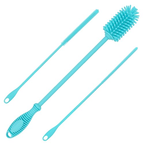 Kitchiny Silicone Bottle Brush 12.5 inch with 2 Straw Cleaners – Blue | Bottle Cleaner Brush for Yeti, Hydro Flask, Owala, Stanley, Baby Bottles, Vases & Narrow Neck Containers - color: Blue