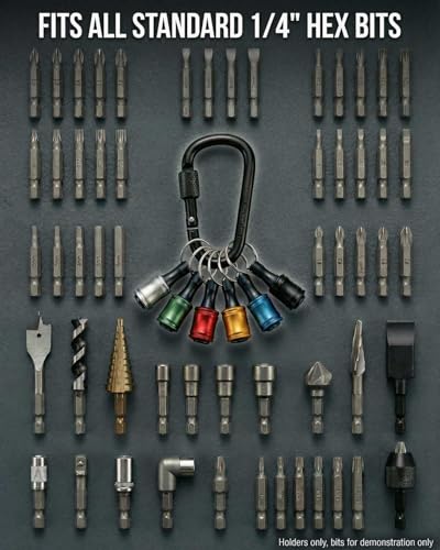 6PCS 1/4 Hex Aluminum Drill Bit Holders Keychain Screwdriver Bit Holders