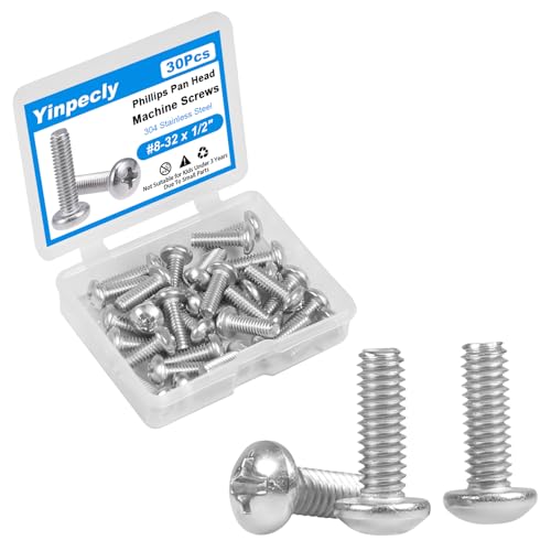 30 Pcs #8-32 x 1/2" Pan Head Machine Screws 304 Stainless Steel - size: #8-32 x 1/2"