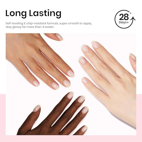 Beetles Milky White Gel Nail Polish No Wipe Gel Top Coat and Base Coat Set 3Pcs 15ml, Nude Jelly Color Long Lasting, Soak Off U V LED Nail Art Design for Women - color: E-Milky-3