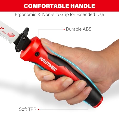 HAUTMEC 10-In-1 Multipurpose Hand Saw for Wood, Metal, Plastic & Drywall, Compact Hacksaw with Tool-Free Blade Change, Self-Locking Handle, Blade Storage Box & 10 Professional Saw Blades – HTHSH25032