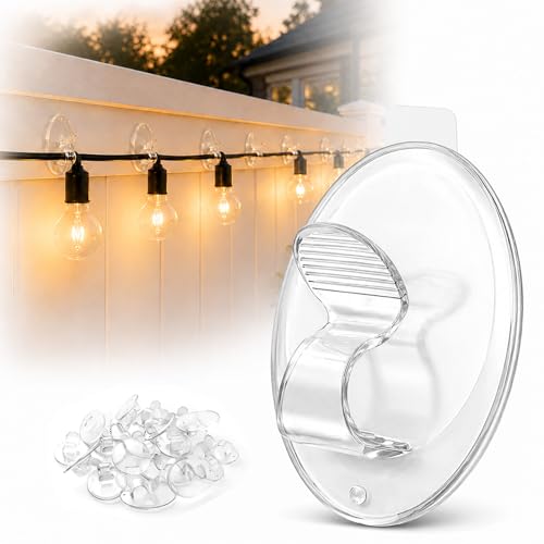 Outdoor String Lights Adhesive Hooks - 40Pcs Clips 3X Stronger Adhesion - color: Clear 40 hooks