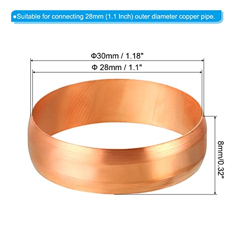 PATIKIL 28mm Tube OD Compression Sleeves Ferrules, 5 Pack Copper Ferrule Fitting Compression Fitting Assortment Kit for Air Water Gas - size: 28mm