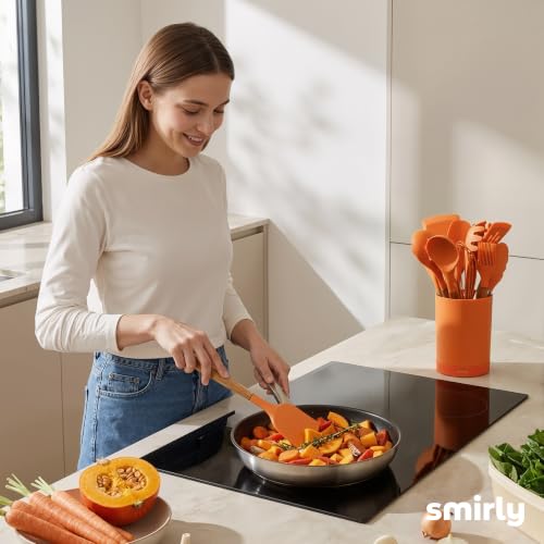 SMIRLY Silicone Kitchen Utensils Set, 22-Piece Acacia Wood Handle, Orange - color: Orange