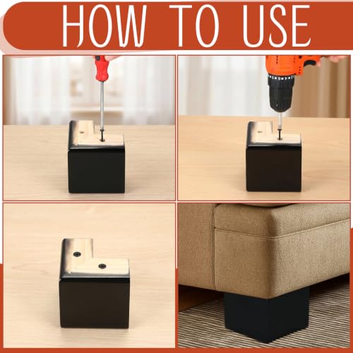 Geelin 4 Pack Wooden Furniture Risers 4 Inch High L‑Shaped Bed Risers with Metal Screws and Anti-Slip Pads Furniture Legs Couch Legs Replacement Sofa Feet for Coffee Table Bed Dresser (Black) - color: Black, size: 4 Inch