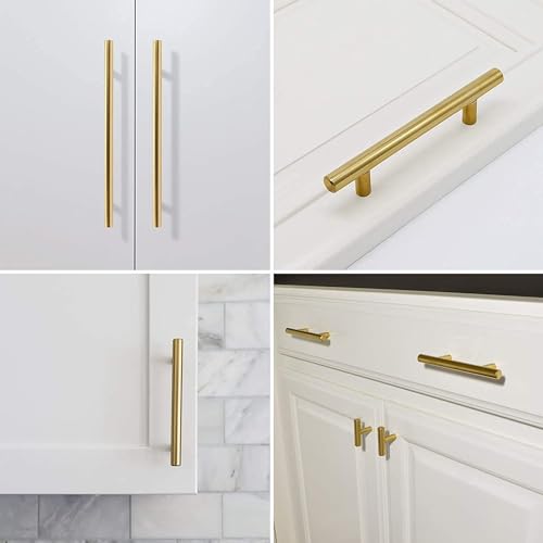 Haliwu 30 Pack 2-1/2in Gold Cabinet Handles for Kitchen Cabinet Handles | Stainless Steel, Gold Handles for Cabinets, Round T-Bar Shape, Brushed Gold Cabinet Pulls, Screws Included - size: 2-1/2 inch hole center
