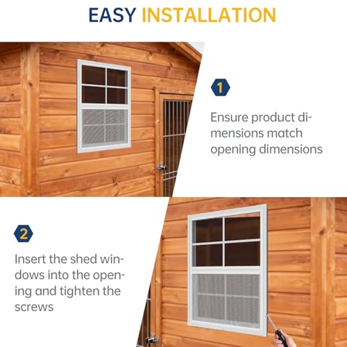 2 Pack 18 x 23 Shed Windows with White Frame, Flush Mount Small Window with PC Screen for Shed for Shed, Chicken Coop, Household, Playhouse, Garage