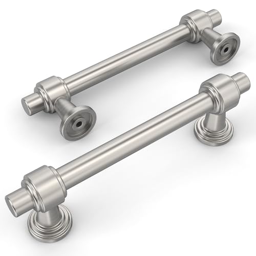 Amerdeco 10 Pack Brushed Satin Nickel Cabinet Pulls 3.75 Inch(96mm) Hole Center Drawer Pulls Cabinet Hardware Kitchen Cabinet Handles for Bathroom Dresser Pulls ZH0069 - color: Brushed Satin Nickel, size: 3.75" Hole Center