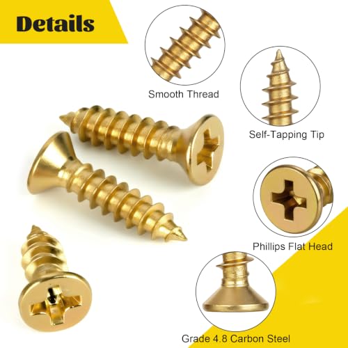 1510Pcs Wood Screws Assortment Kit, M2 M2.5 M3 Tiny Phillips Flat Head Self Tapping Screws Set, Cross Countersunk Sheet Metal Screws Assortment for Wood - size: 1510pcs M2M2.5M3 Gold
