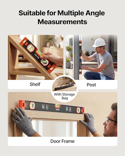 VEVOR Torpedo Level, 3-Piece Included 9/16/24 in, Magnetic Leveler Tool Set Aluminum Alloy, with Clear 3 Green Vials, V-Groove, Hanging Hole, Multi-angle Measurement for Construction Home Renovation - size: 9/16/24 inch set