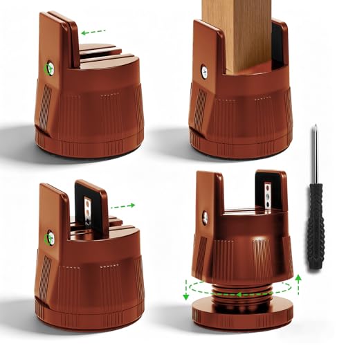 4 Pack Adjustable Furniture Risers 2.36" to 3.15", Heavy Duty Bed Risers with Clamp Design, Clamp-On Levelers for Chair Table Sofa Cabinet Legs, Furniture Height Extenders Leg Lifts (Brown) - color: Brown