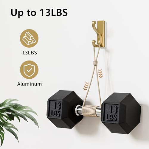 6 Pack Self Adhesive Coat Hooks - Gold Wall Hooks Wall Mount. - color: Gold