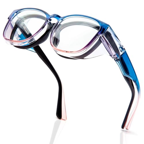 LianSan Safety Glasses Over Eyeglasses for Women - Anti-Fog Goggles Fit Over Eyewear for ANSI Z87.1 Certified - color: New Blue/Clear