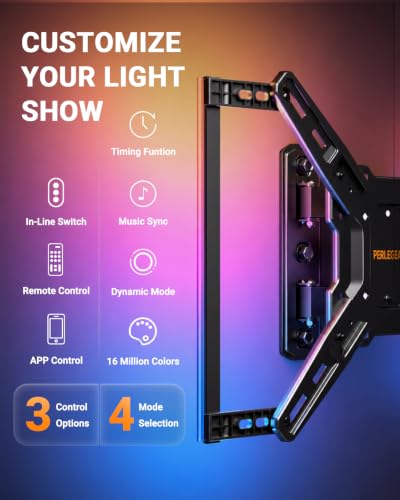 Perlegear TV Wall Mount with LED Lights for 28–65 Inch TVs up to 82 lbs - size: for 28-65 inch TVs