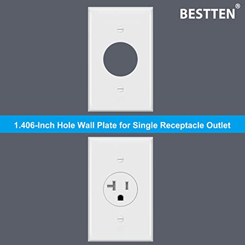 BESTTEN 2 Pack 1-Gang 1.406" Hole Wall Plate for Single Receptacle Outlet - color: White