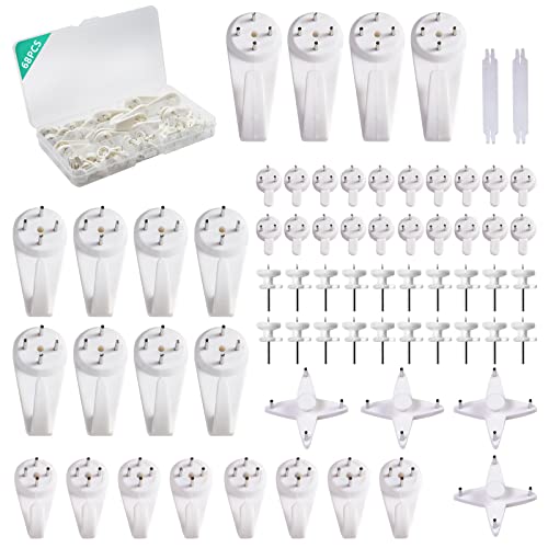 Picture Hanging Kit， No Damage Wall Hangers for Frame，68pcs Invisible Nails for Concrete， Hardwall and Cement Wall (Mix) - size: Assorted Sizes