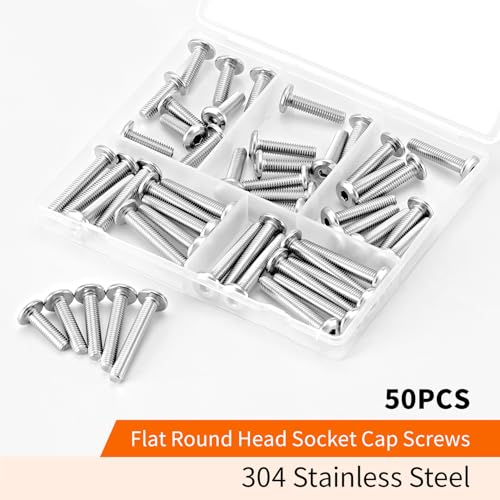 M6 x 20mm 25mm 30mm 35mm 40mm Flat Round Head Hex Socket Cap Screws Bolts, Furniture Screws, 304 Stainless Steel, Metric Fully Threaded, Allen Hex Drive, Bright Finish, Assortment Kit 50PCS - size: M6 x 20/25/30/35/40mm (50PCS)