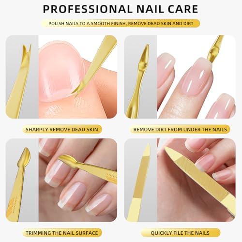 Manicure Set, Stainless Steel Nail Clipper Set with Travel Case - color: Gold