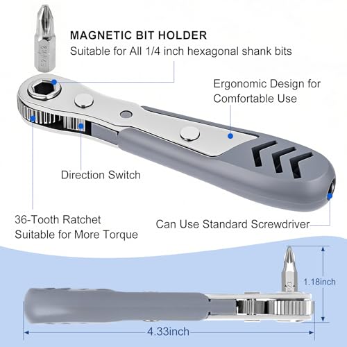 TUXIYA 30in1 Right Angle Screwdriver, 36-Tooth Mini Ratchet Wrench
