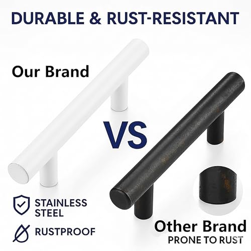 35 Pack | White Cabinet Handles, German Krupp Stainless Steel Pulls, CNC Precision ±0.01mm, Family Kitchen Renovation Set, Durable and Unified Look, 5 Inch Length, 3 Inch Hole Center - color: Matte White, size: 3 inch Hole Center