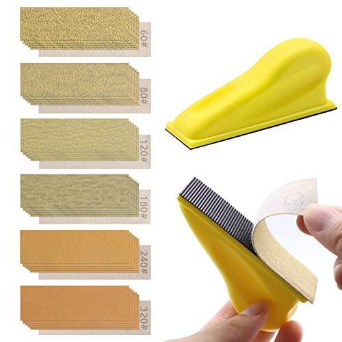 ZEHIQ 3.5"x1" Mini Detail Hand Sanding Block and 60Pcs Sandpaper Assortment - style: 60 Pieces + Sander
