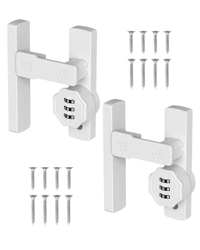 Keyless 90/180 Degree Sliding Barn Door Lock Latch, White-2PCS - color: White-2PCS