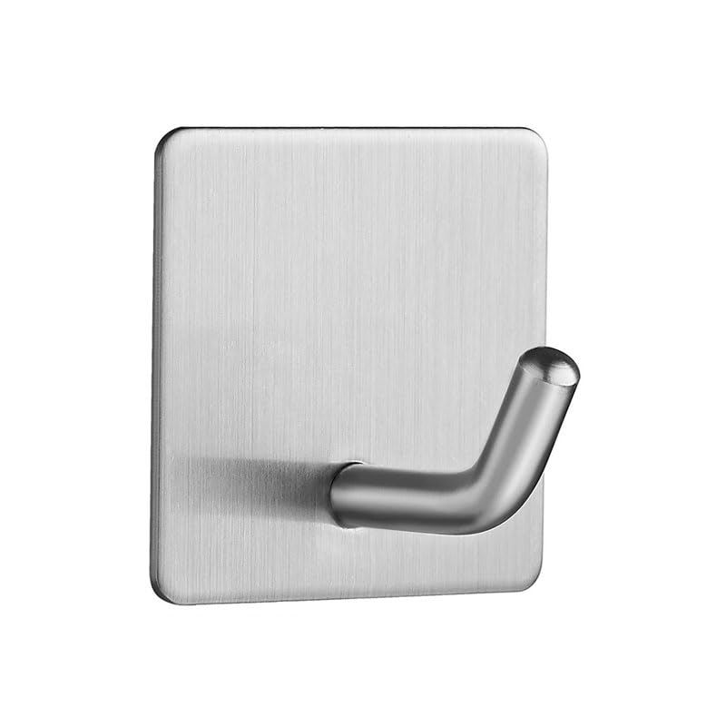 8 Pack Adhesive Wall Hooks, Self-Adhesive Hooks for Bathroom, Door Back Stick-On Towel Hooks, Hanging Coat Hat Key Washcloths Aprons Oven Mitts for Kitchen Shower Garage Home, Silver - color: Silver-45°