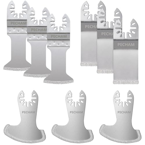 PECHAM 9PCS Diamond Oscillating Tool Blade, Multi Tool Blades Kits for Grout Removal and Soft Tile Cut, Fit Porter Cable Black & Decker Rockwell Ridgid Ryobi Milwaukee Chicago Craftsman