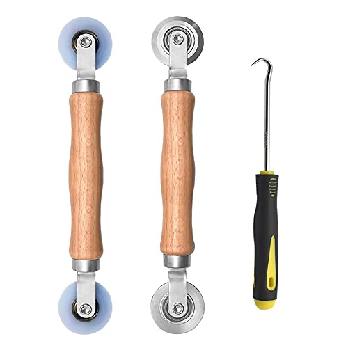 BAYTORY 3Pcs Screen Tool, Window Screen Spline Roller Tool with Wooden Handle and Steel/Nylon Bearing Wheels, Mesh Screen Door Repair Kit Easy to Use - style: Nylon & Stainless Steel