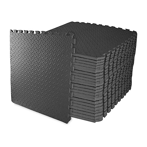 BalanceFrom Puzzle Exercise Mat 3/4-inch Thick, EVA Interlocking Foam Floor - color: Black, style: 3/4" Thick, 96 Square Feet