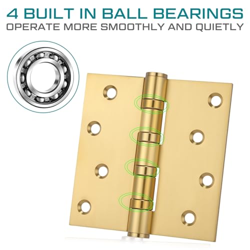 6 Pack Gold 4'' Ball Bearing Door Hinges, 4 x 4 Inch Exterior Door Hinge - color: Gold