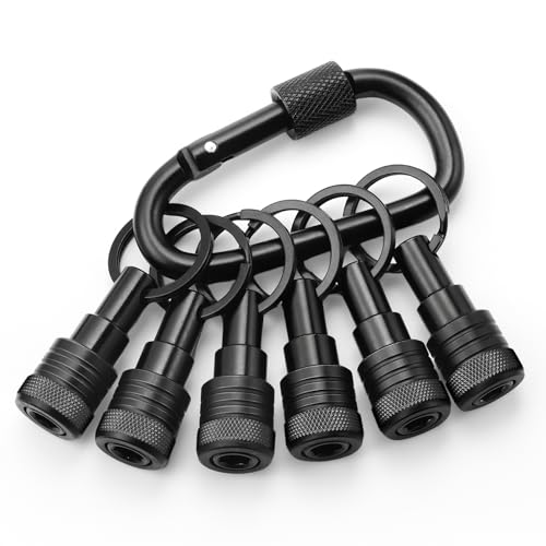 Enhanced Non-Slip Bit Holder Key Chain 6pc, Drill Bit Holder for 1/4 Inch Hex Shank Bits, Bit Holders for Impact Driver Drill Bit Extension, Screwdriver Bit Holder, Quick Change & Easy Access, Black - color: Black