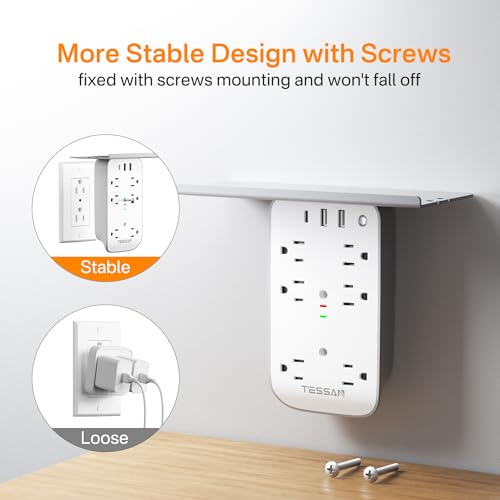 TESSAN Wall Outlet Extender with Shelf and Dimmable Night Light,
