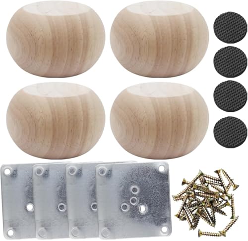 2 Inch Wooden Bun Feet Sofa Replacement Parts Round Furniture Legs Unfinished Sofa Couch Chair Ottoman Replacement Legs Solid Wood Cabinet Legs Set of 4 (2 inch Unfinished) - size: 2 inch Unfinished