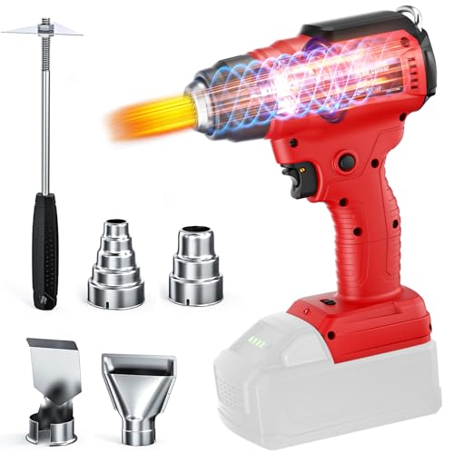 Cordless Heat Gun for Milwaukee 18V Battery, 350W 1022°F (550°C) Soldering Heat, Variable Temperature Control Hot Air Gun Kit with 4 Nozzles and Scraper, for Shrink Tubing, PVC Wrap(NO Battery)
