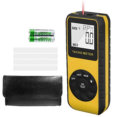 Photo Tachometer Non-Contact 7.0-99,999 RPM Speed Meter, AIOMEST Laser Automotive Speedometer, Tach Gauge Tester Measure RPM for Car Truck Motorcycle Engine Lawn Mower with Data Logging AI-9235C - color: yellow