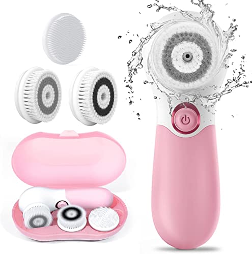 TOUCHBeauty Spin Brush Face Cleanser with 3 Brush Heads for Deep Cleansing Exfoliation and Massaging - color: Pink