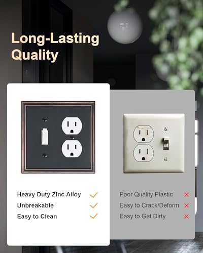 2-Pack Zinc Alloy Combo Toggle/Duplex Light Switch Cover Plate - color: Aged Bronze, size: 1 Toggle/1 Duplex 2PK