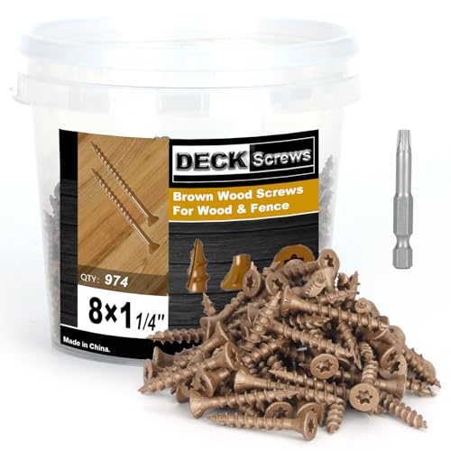 Deck Screws #8 x 1-1/4’’, T25 Star Torx Drive Flat Head Wood Screws, Brown, 5lb - color: Brown, size: 8X1-1/4’’