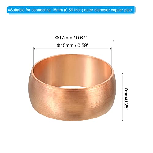 PATIKIL 15mm Tube OD Compression Sleeves Ferrules, 5 Pack Copper Ferrule Fitting Compression Fitting Assortment Kit for Air Water Gas - size: 15mm