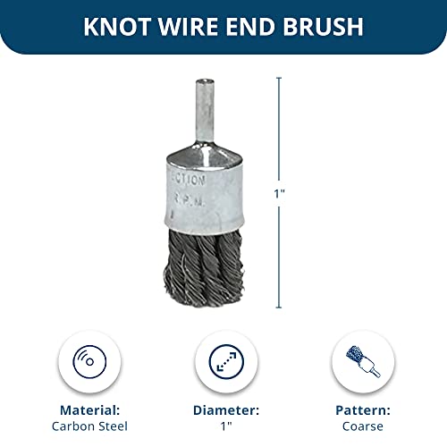 Benchmark Abrasives 1 Inch Knot Wire Brush for Drill & Die Grinder, Paint Removal, Cleaning, Deburring - 1/4" Shank, Drill Grinder Attachment (5 Pack) - Carbon Steel
