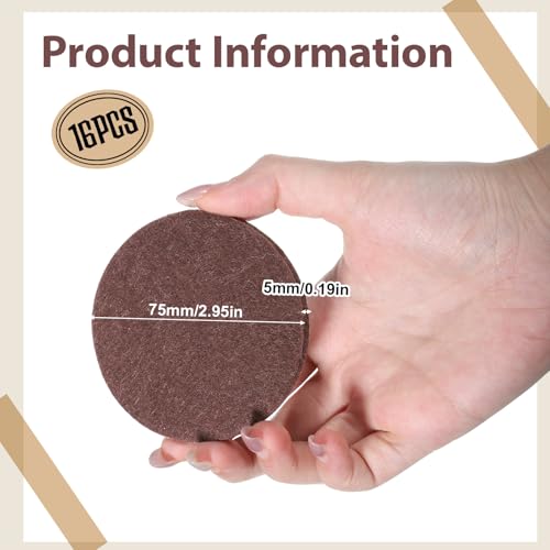 16Pcs 3” Felt Furniture Pads for Sofa Felt Pads for Hardwood Floor Round Table Pad Furniture Feet Protectors for Sofa Anti Scratch Floor Protectors Self Adhesive for Table Legs, 5mm Thick, Brown