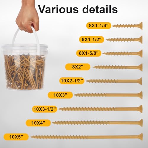 Deck Screws #10 x 2-1/2’’, T25 Star Torx Drive Flat Head Wood Screws, Tan, 5lb - color: Tan, size: 10X2-1/2’’