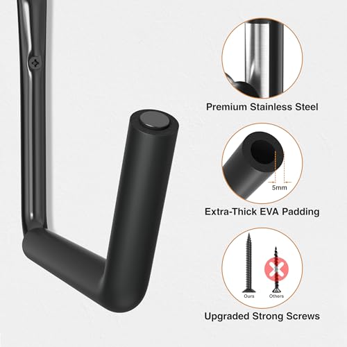 niffgaff Heavy Duty Garage Storage Hooks - 120 LB Capacity Wall Mounted Rack for Kayaks, Ladders, and Bikes - color: Black 4 pack