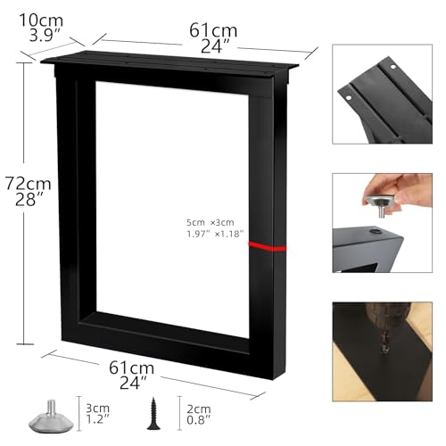 Metal Table Legs 28''Hight 24'' Wide with Adjustable Protector Feet, Industrial & Rustic Style Heavy Duty Metal Furniture Legs for DIY Dinning Table Coffee Table Modern Desks, Rectangle Shape, Black - size: H28" × W24" Square