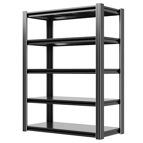 Garage Shelves, 63" H Garage Shelving Heavy Duty, 3000Lbs 5 Tier Adjustable Garage Storage Shelves Suitable for Warehouse, Basement, Workshop,Require Assembly, 15.75" D*31.5" W *63" H(Black) - color: Black, size: 15.75"D*31.5"W*62.99"H