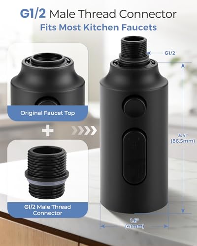 Pull Down Faucet Sprayer Head Replacement, Black 3 Function Pull Out Spray Head Nozzle with 9 Adapters for Kitchen Sink Faucet, American Standard for Moen Kohler Delta G1/2 Male Connector - color: Black